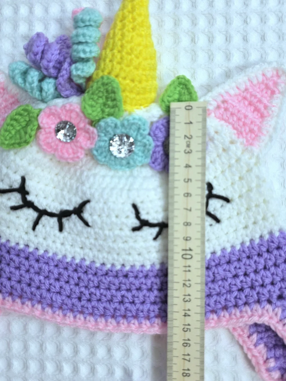 Kids White & Purple Unicorn Earflap Hat with Yellow Horn-3-9 Years old
